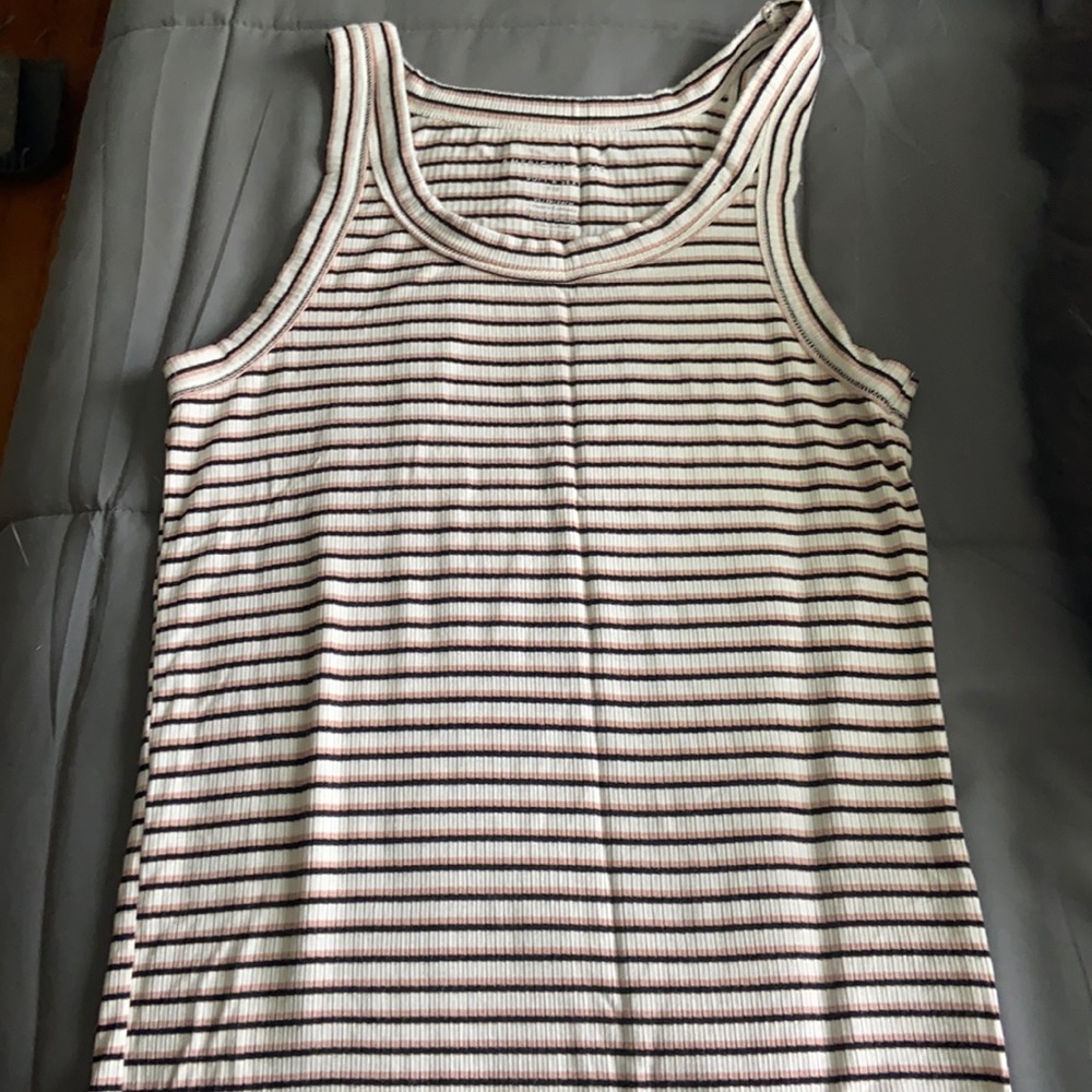 black, pink, white striped tank
